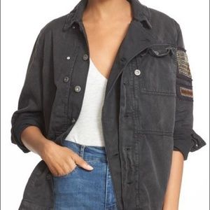 Free People Embellished Military Shirt Jacket
